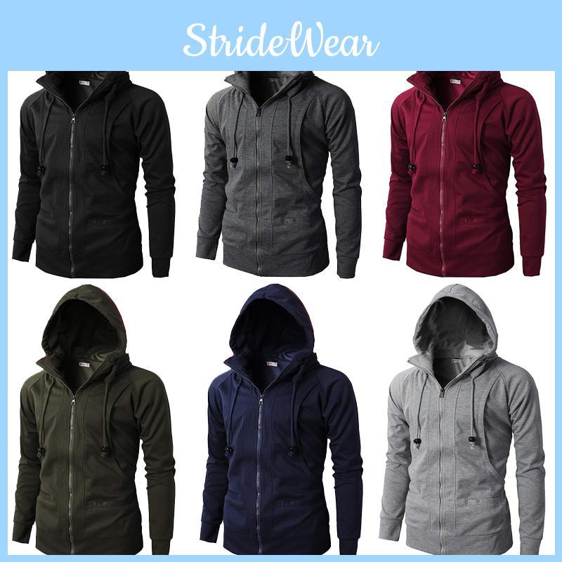 Stylish Men's Hooded Coat With Drawstring And Zipper Up Slim Fit Hoodie Jacket Overcoat