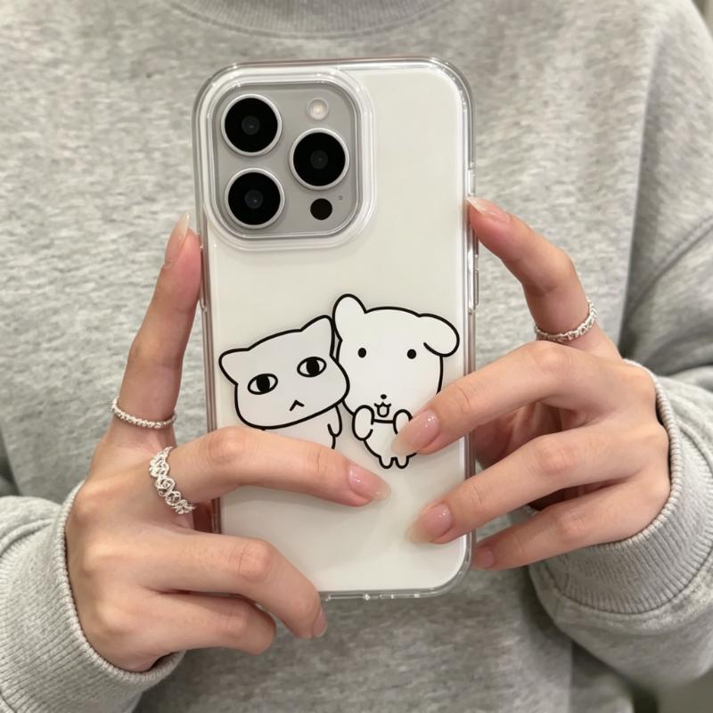 Kawaii Creative Cartoon Puppy Cat Phone Case For iPhone 17 Air 16 15 14 13 12 11 Pro Max 16e X XR XS 7 8 Plus Shockproof Cover