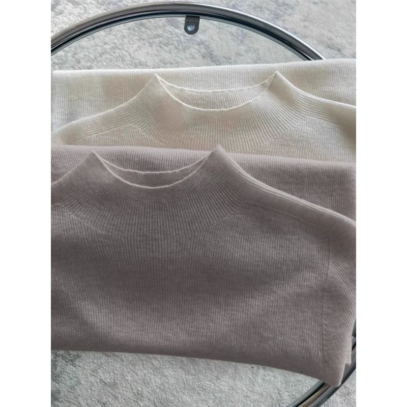 Soft and Gentle Knitted Sweater for Women, Mid-Neck Pullover, Thin Base Layer for Spring and Autumn, Half-High Collar, Age-Reducing Top