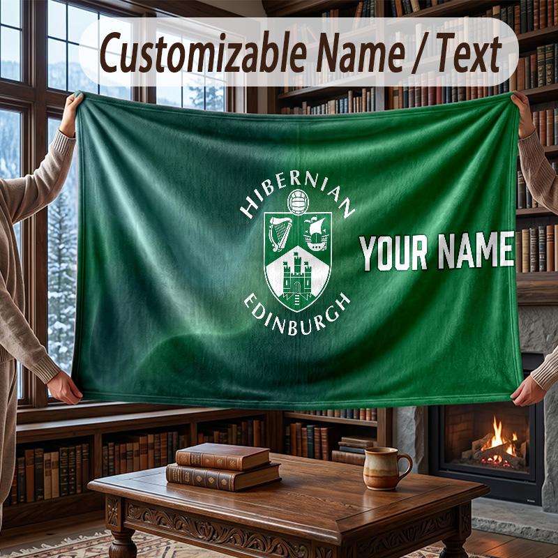 Custom Name Flannel Throw Blanket Hibernian FC Pattern Warm Home Decoration