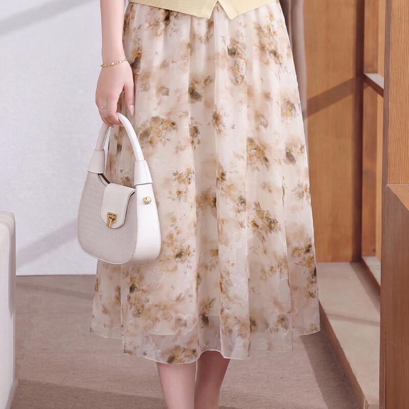 Women s Summer Floral Mid-Length A-Line Skirt 2XL