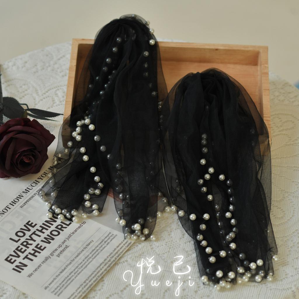 Detachable Glitter Tulle Puff Short Sleeve Cuffs, Mixed Size Pearl Beaded Sheer Arm Covers for Wedding Bridal Evening Dress