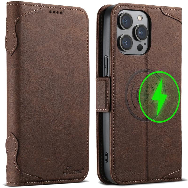 EUCAGR Magsafe Business Leather Wallet Phone Case For iPhone 12 13 14 15 Pro Max Plus 16 17 Pro Max With Flip Card Holder Cover