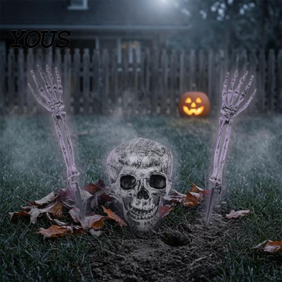 Spooky Lawn Stake Decorations Halloween Skull Garden Stakes, Skeleton Arms Prop with Ground Spikes, Realistic Hands Outdoor Decor for