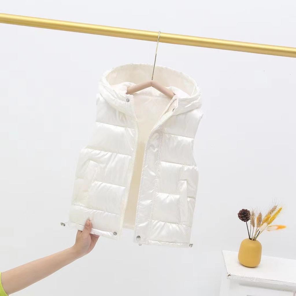 Children's Vest for Boys Girls with Hood Outerwear Kids Velvet Coat Sleeveless Down Jacket Teenagers Winter Waterproof Waistcoat