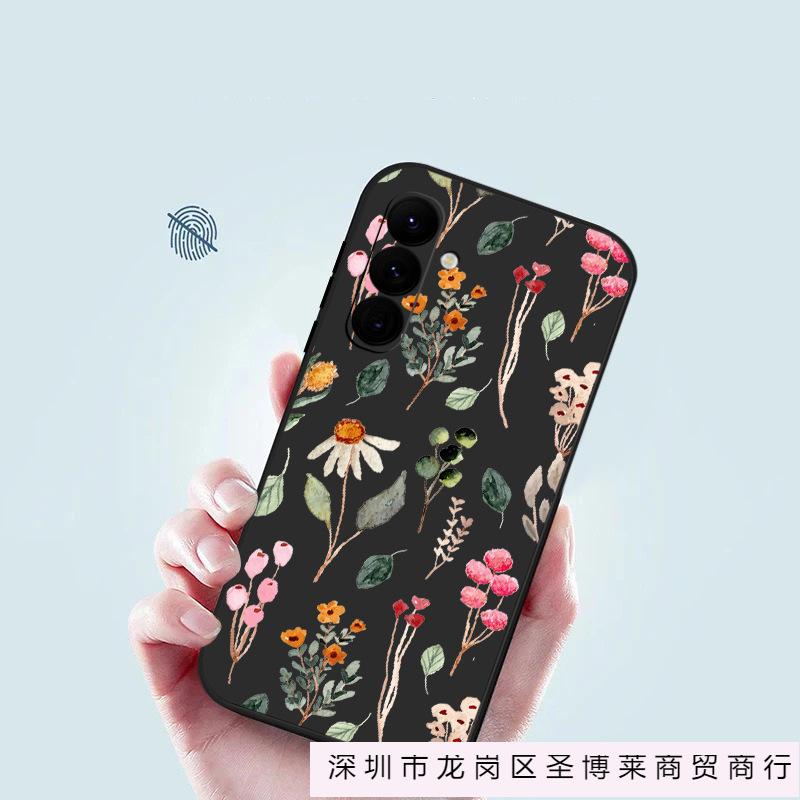 Applicable to Samsung S25Ultra floral mobile phone case S24 liquid S22 straight edge small fresh flower anti-drop protective case