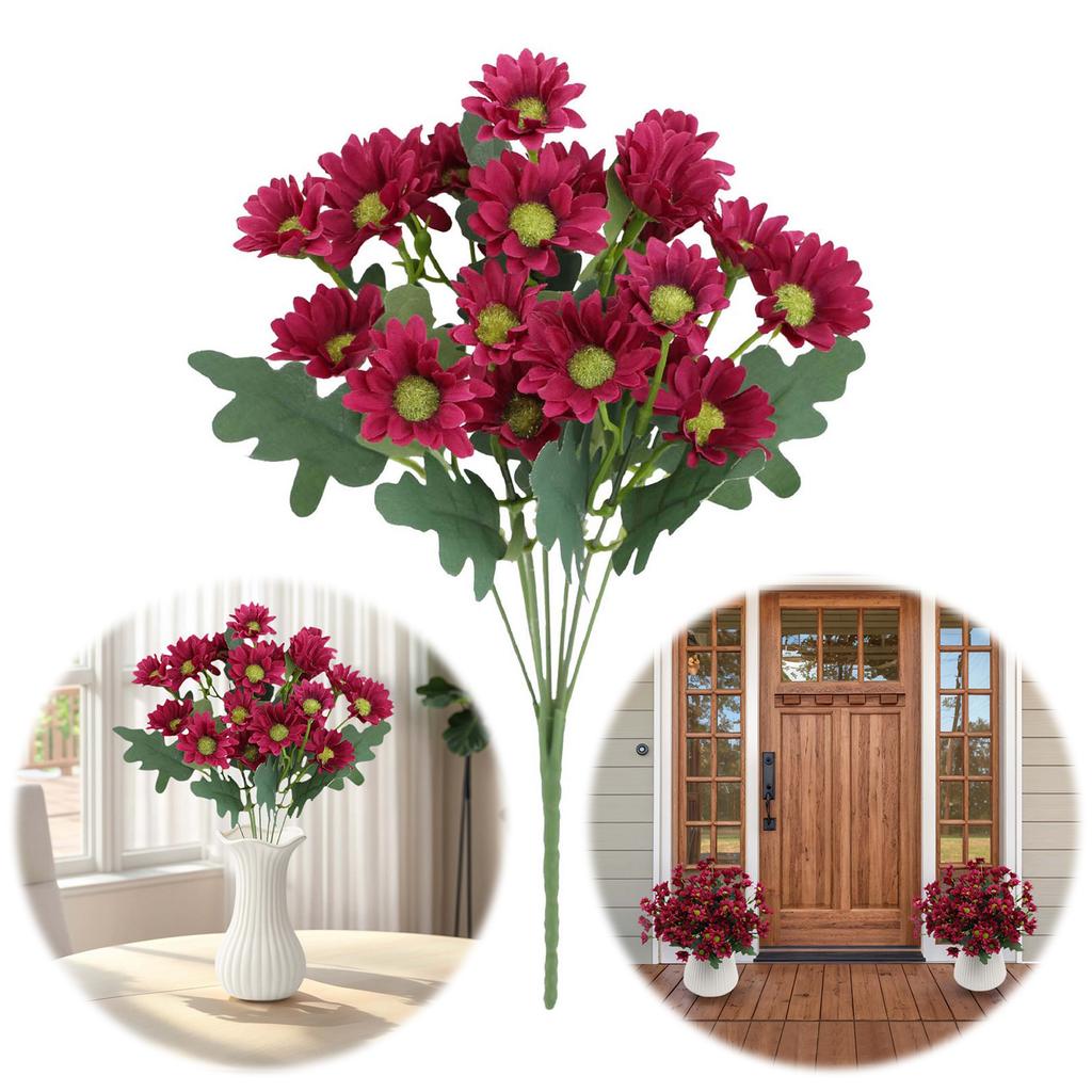 5 Bundles Lifelike Outdoor Sunset Mums Flowers Fake Chamomile Flowers Fake Daisy Flowers for Wedding Home Table Garden Decor