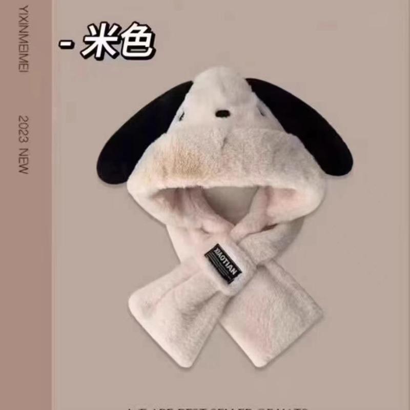 New cute plush hat scarf gloves integrated hat women's autumn and winter cartoon warm cycling thickened ear protector