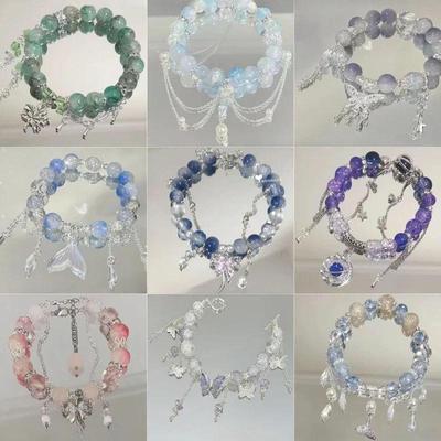 Bracelet Pendentif Papillon Fleurs Cristal Rose Coréen Pour Femmes Bracelets Chaîne de Perles Douces Bijoux Cadeaux Petite Amie