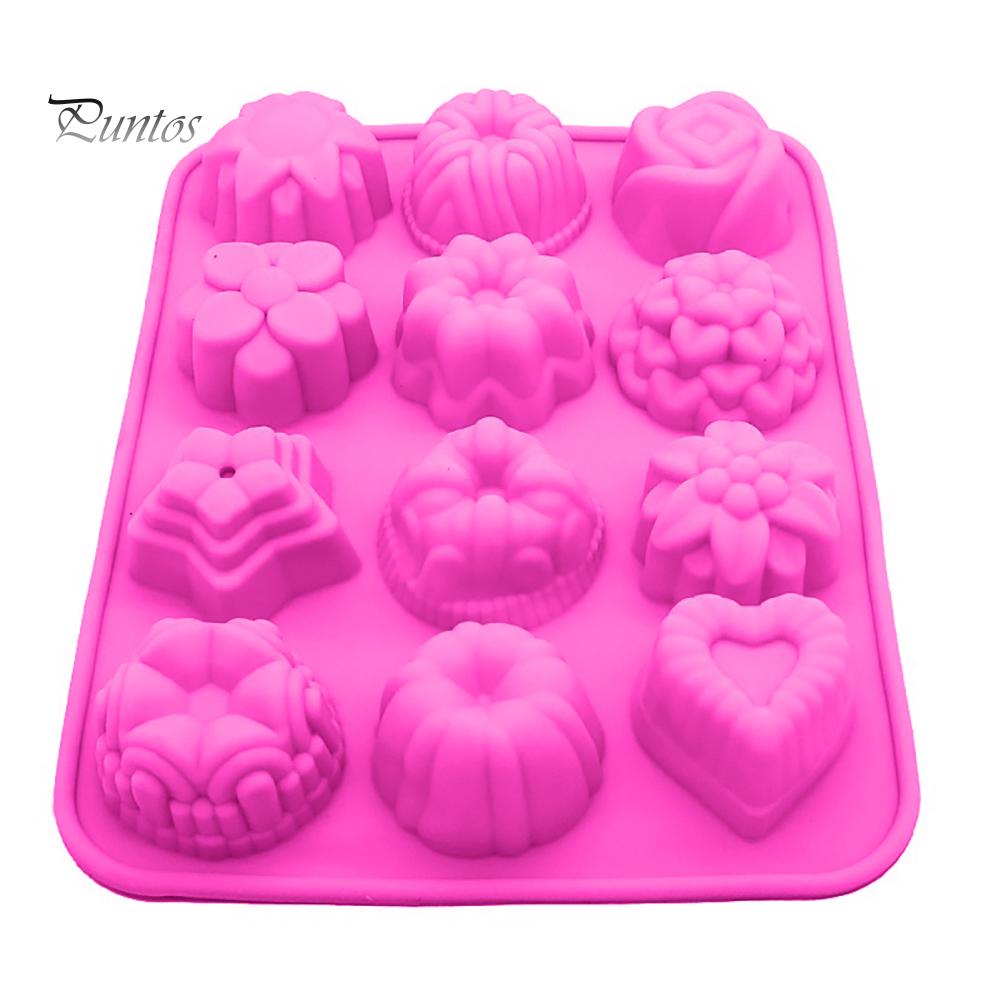 Puntos DIY Silikon 12 Löcher 3D Blume Fondant Schokolade Kuchen Süßigkeitenform Backwerkzeug