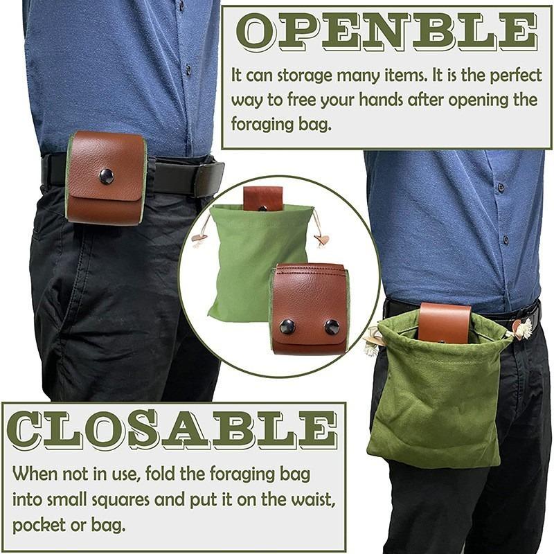 Outdoor Leather Foraging Case Bag Bushcraft Waist Pouch Hanging Tools Storage for Vegetable Fruit Garden Harvest Camping