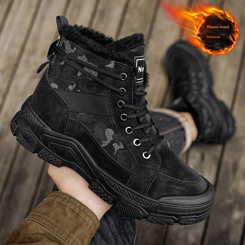 Winter New Popular Warm Men's High Top Boots Fashionable and Versatile Anti Slip Outdoor Travel Shoes