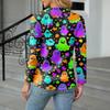 Women's Casual Fashion Sexy Comfort Halloween Printed V-Neck Button Long Sleeve