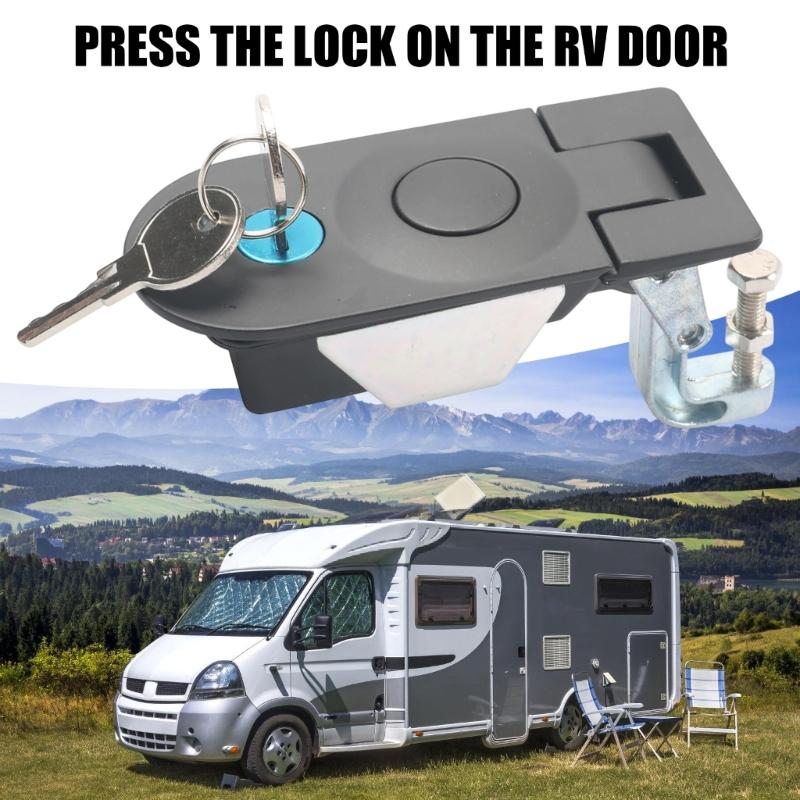 Door Lock Hardware with Push Button Operation, Key Cylinder and Metal Bracket for Compartment Door Service Use