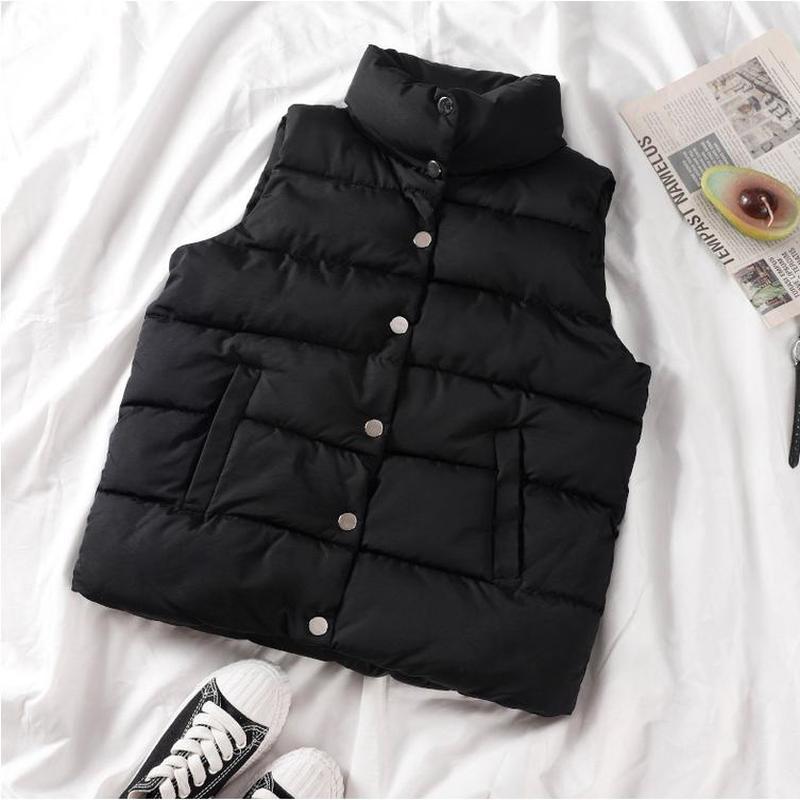

Женская утолщенная пуховая жилетка с воротником-стойкой, зимняя свободная тонкая повседневная модная короткая теплая хлопковая куртка S чёрный