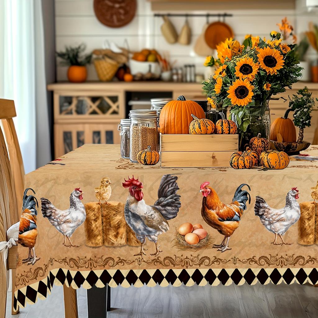 Retro Farmhouse Rooster Rectangle Tablecloth for Table Decor Vintage Kitchen Dining Table Cloth Gift Holiday Picnic Party Decor