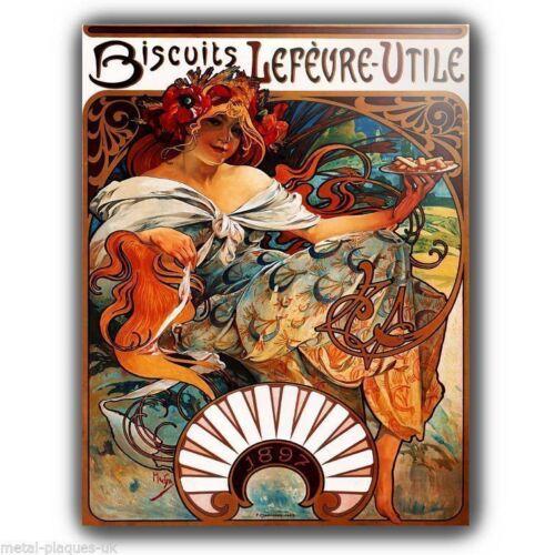 METAL WALL PLAQUE Alfons Alphonse Mucha BISCUITS VINTAGE SHABBY FRENCH posterAluminum 20x30cm(7.8x11.8inch)