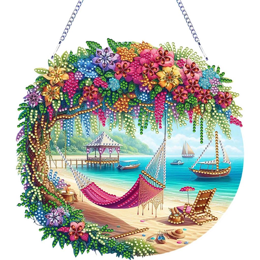 2D Flaches DIY Strassstein Diamant Malerei Fensteranhänger Doppelseitiger Druck Diamant Malerei Anhänger Fensteraufhängung Kunst für Heimdekoration