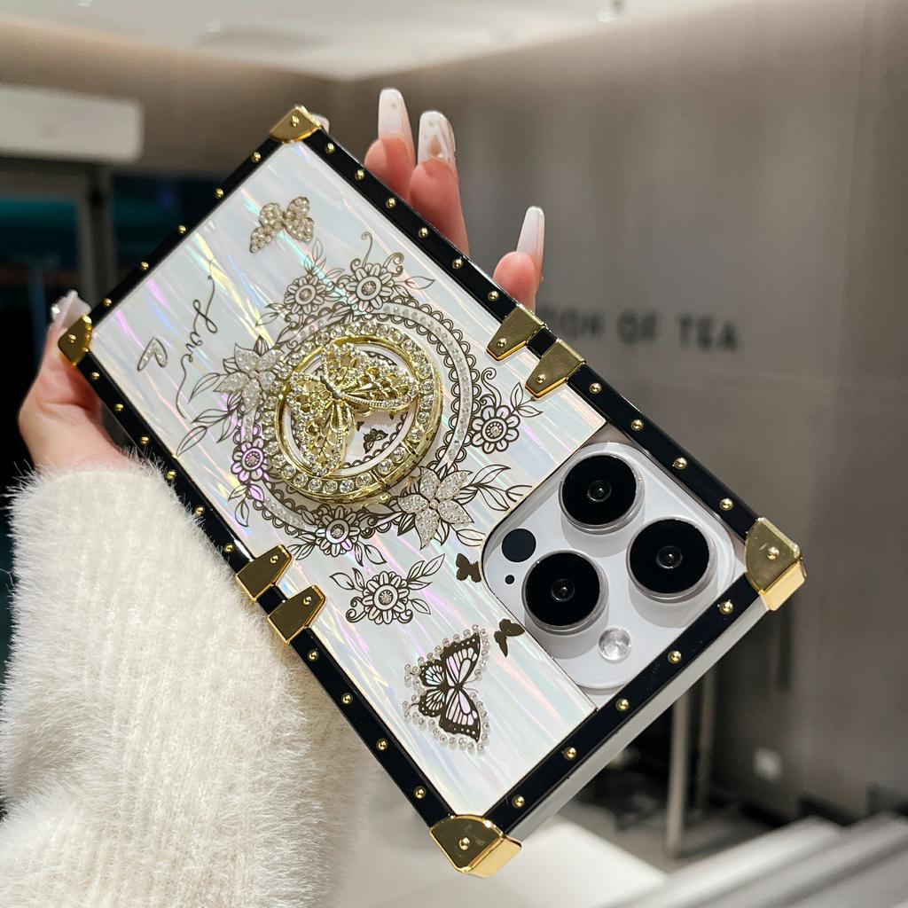 For iPhone 15 Pro Case Electroplated Butterfly Pattern TPU+PC Phone Cover with Kickstand