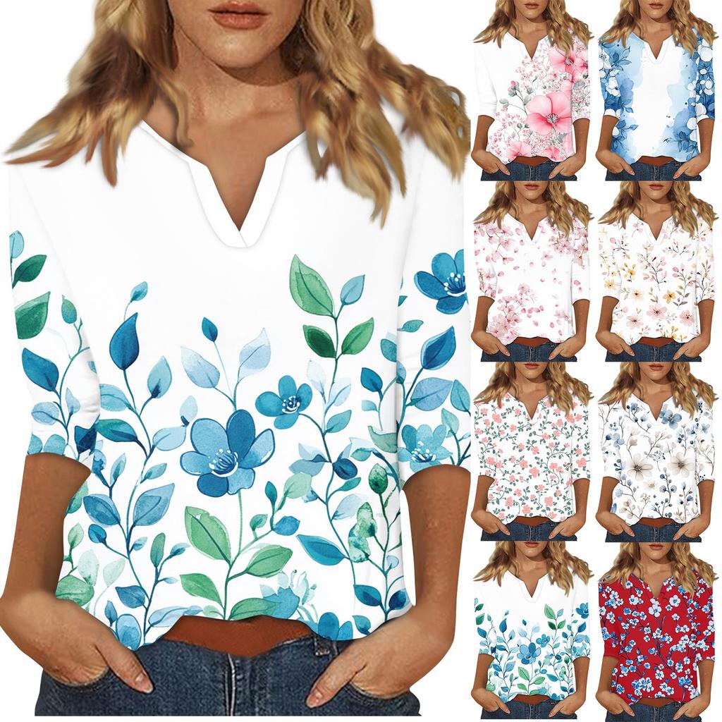 Damen T-Shirt mit Stehkragen und 3/4-Ärmeln und Aufdruck