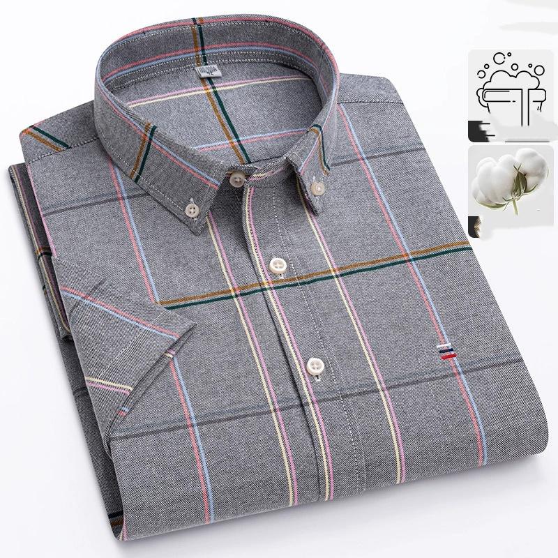 Plus Size Cotton Long-sleeve Shirts for Men Slim Fit Formal Plain Shirt Soft Plaid Striped Tops Office Elegants Clothes