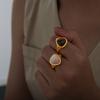 Vintage Edelstahl Tigerauge Stein Ring für Damen Türkisch Handgefertigt Einfacher Statement Ring Retro