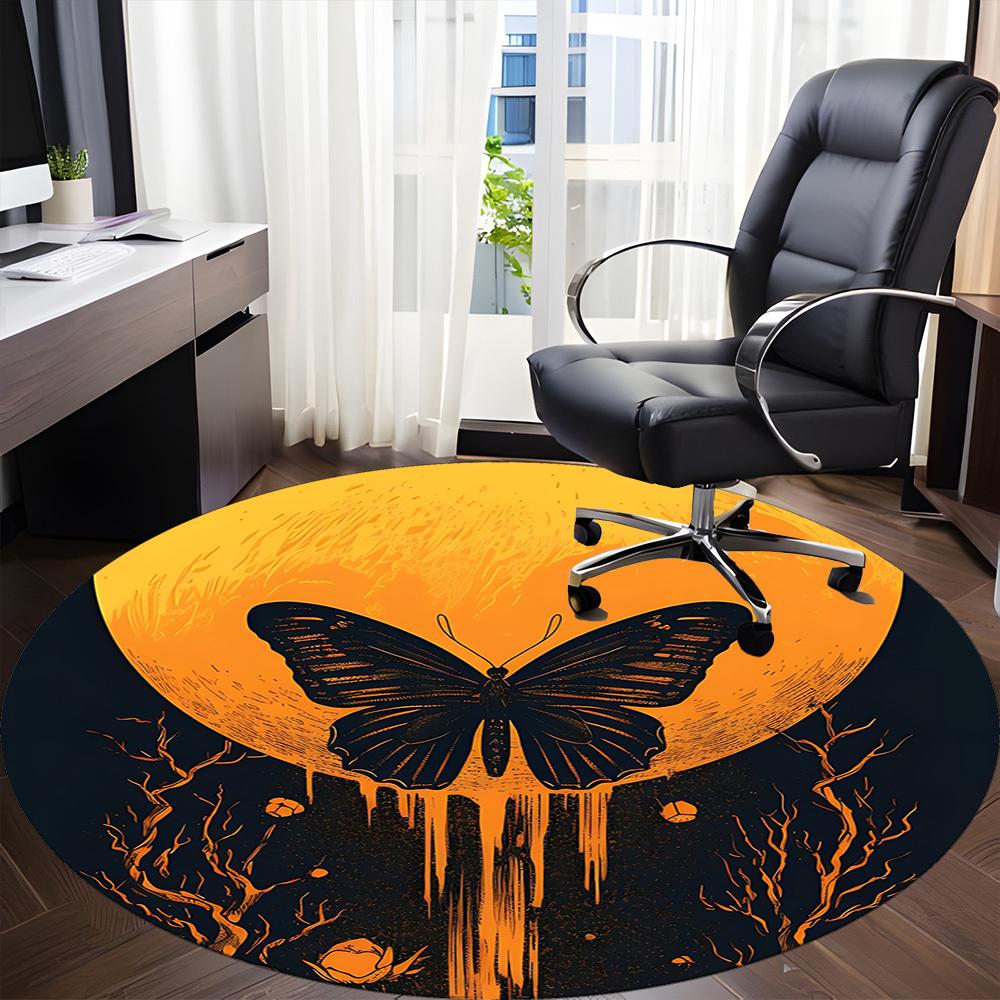 1pc Butterfly Moon Office Round Area Rug, Mat Suitable For Office, Under Office Chairs Bedroom Living Room Home Decor, Room Deco