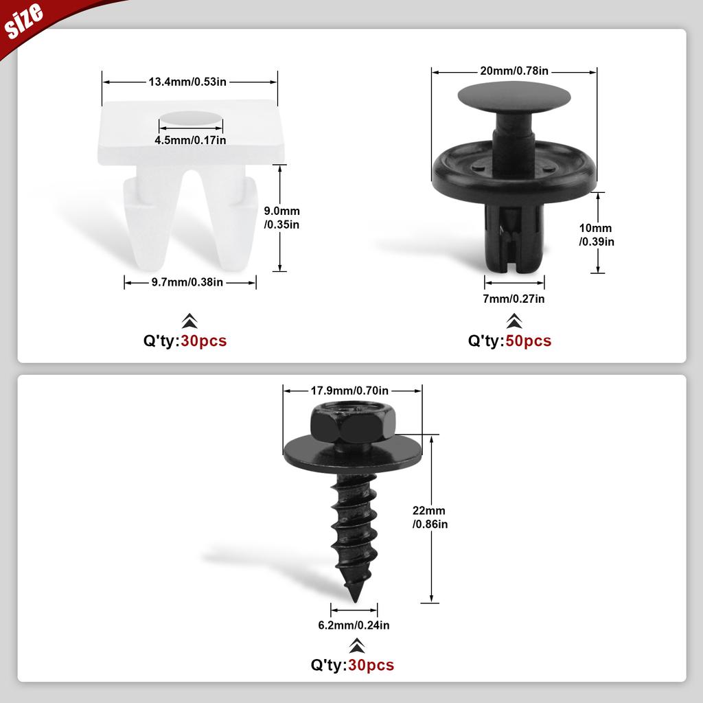 100Pcs Engine Under Cover Retainer Clips for Toyota 90467-07201 90189-06193 90159-60477 Push-Type Fastener Nut Screw Bolt