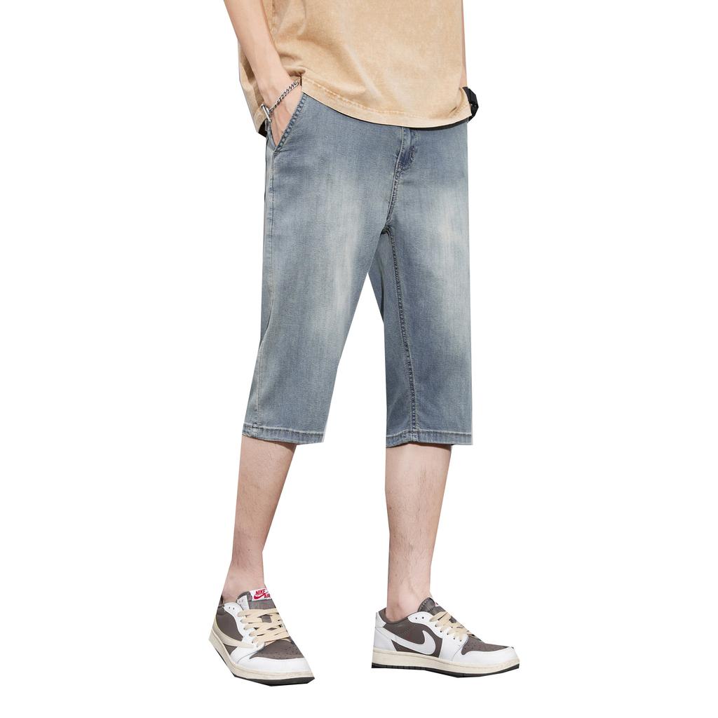 Pantaloncini in Denim Tencel da Uomo Estivi Sottili Freschi Larghi Dritti Casual Versatili Pantaloni Corti Jeans alla Moda