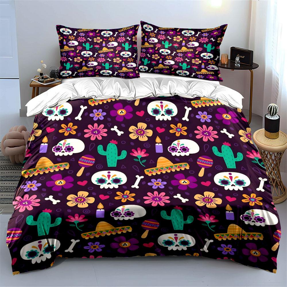 Day of the Dead Colorful Set Bedding Duvet Cover Set Duvet Cover Pillowcases (1 * Duvet Cover 2 * Pillowcases, Without Duvet Insert)