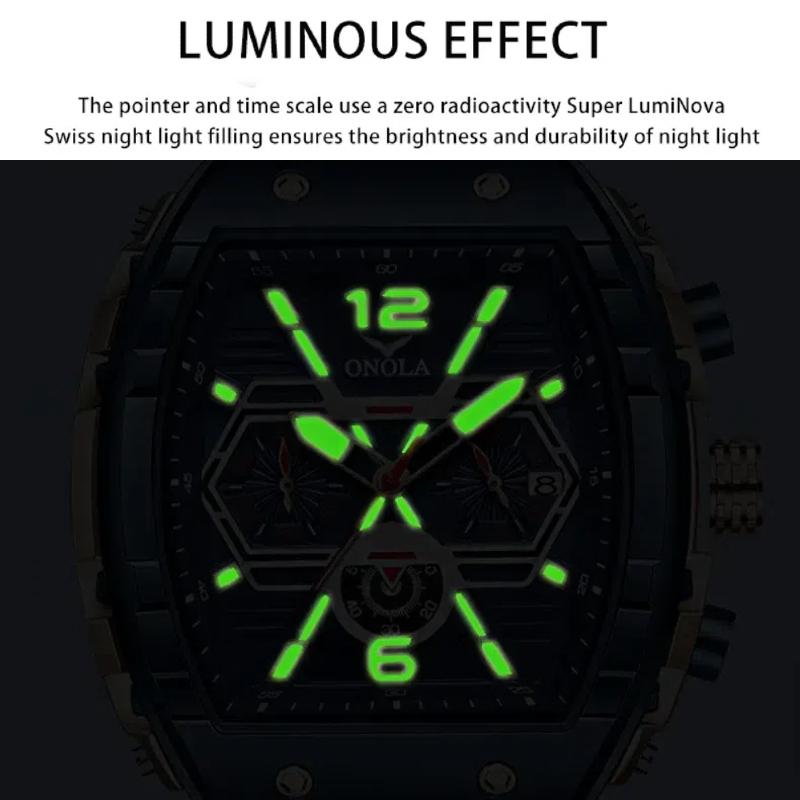 ONOLA Large Plate Design Men's Multifunctional Waterproof Quartz Watch Luminous Calendar Three Eye Timing Student Sports Watch