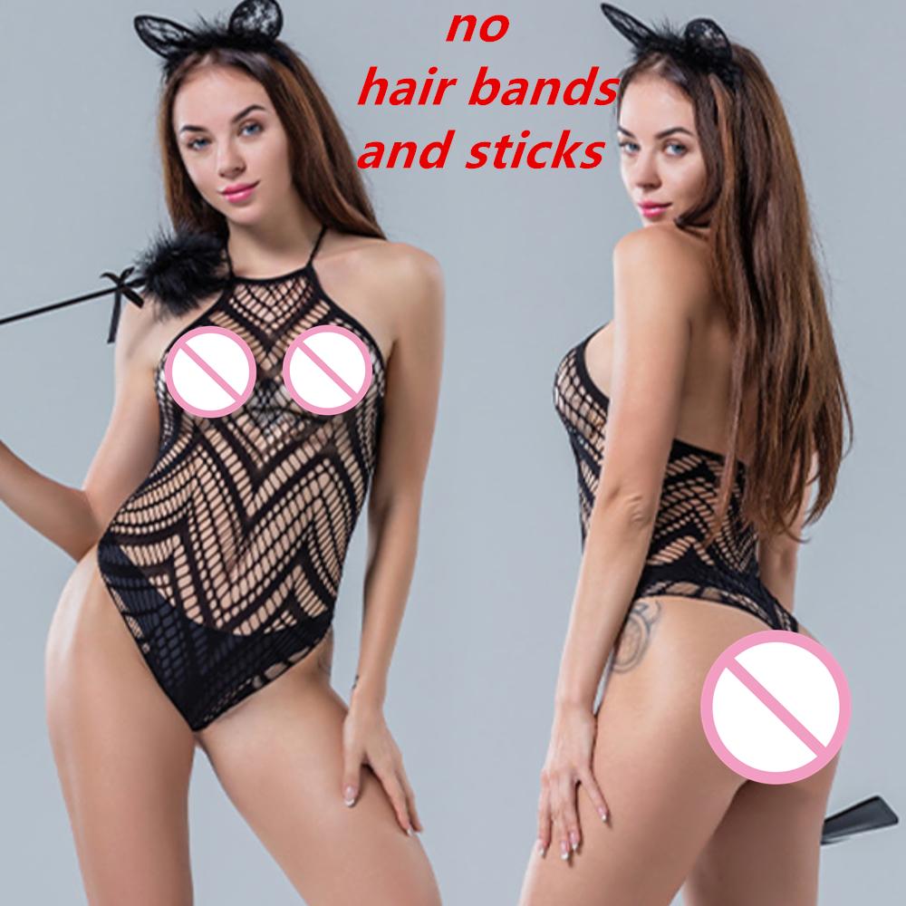 Women Sexy Mesh Bodysuit Shapewear Lingerie Outfit Erotic Fishnet Hollow Out Transparent Slim Mini Underwear Suit Costume
