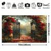 2D Red Rose Garden Gate Backdrop Wedding Photography Background