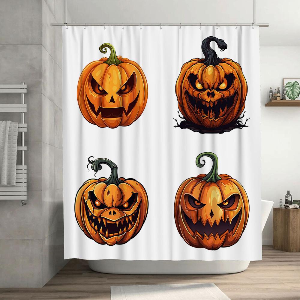 Halloween pumpkin shower curtain set spooky orange decorative bath decor for trick-or-treating season Perfect gift idea for hau