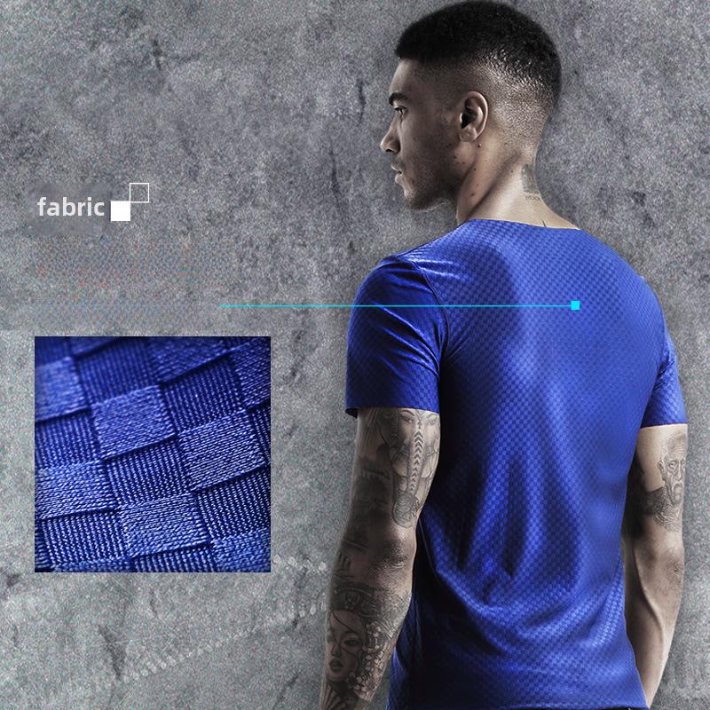 Men's V-Neck Ice Silk Quick-Dry Seamless Slim Fit Short-Sleeve Sports T-Shirt