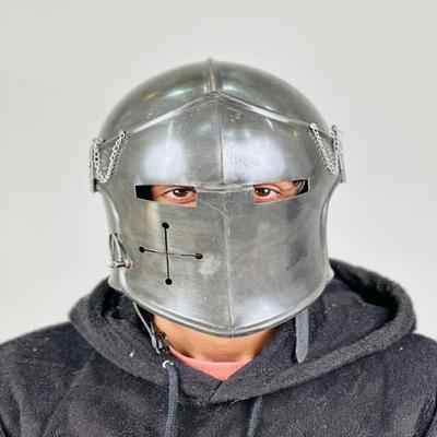 Grey Barbuta Helmet Medieval Knight 18g Mild Steel LARP Cosplay Halloween Costume Barbuta Visored Warrior Helmet Gift