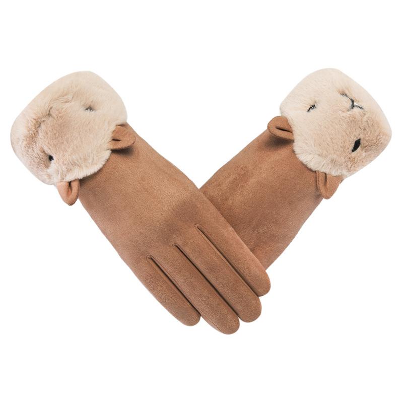 Řidičské rukavice Elegantní králičí semišová kůže teplé rukavice zima plus sametové silné teplé palčáky plyšové manžety rukavice pro dotykovou obrazovku