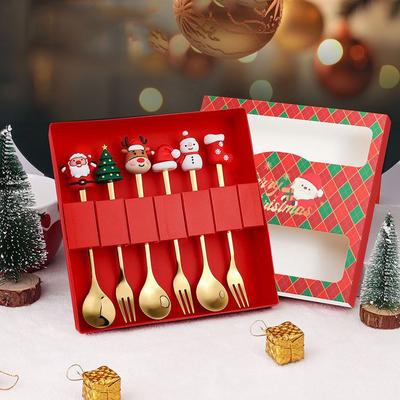 Christmas Spoon Fork Tableware Cartoon Santa Claus Spoon Girl Fruit Fork Cute Christmas Gift Box