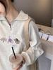 Women's Minimalist Half-Zip Polo Collar Sweatshirt - Autumn/Winter, Creative Print, Loose Fit, Long-Sleeved, American Style