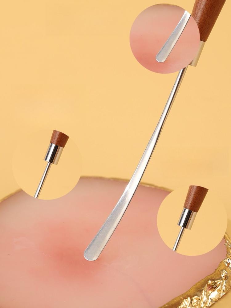 1Pc Stainless Steel Stick with Wooden Handle for Mixing and Stirring Nail Polish Gel and Foundation Color Mixing Stick