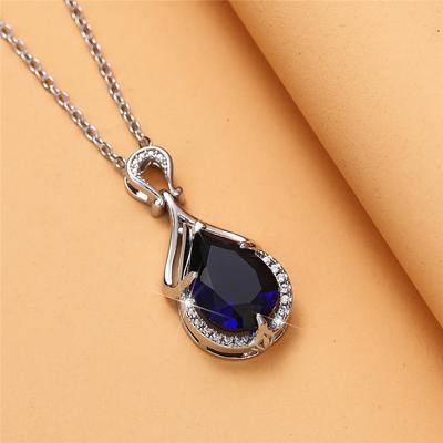 Neue Blaue Wasser Tropfen Zirkonia Anhänger Halskette Jahrestag Party Elegante Dame Hals Zubehör Frauen Trendy Schmuck