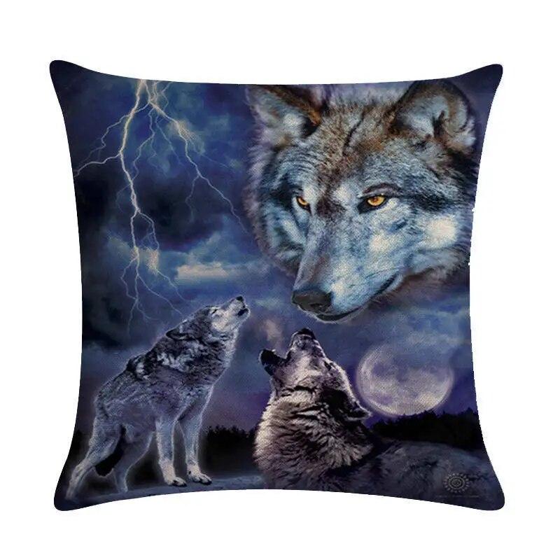 Men's Pillowcase Sofa Decoration Snow Wolf  Northern Forest Night Watchman Colorful Animal Cushion Cover