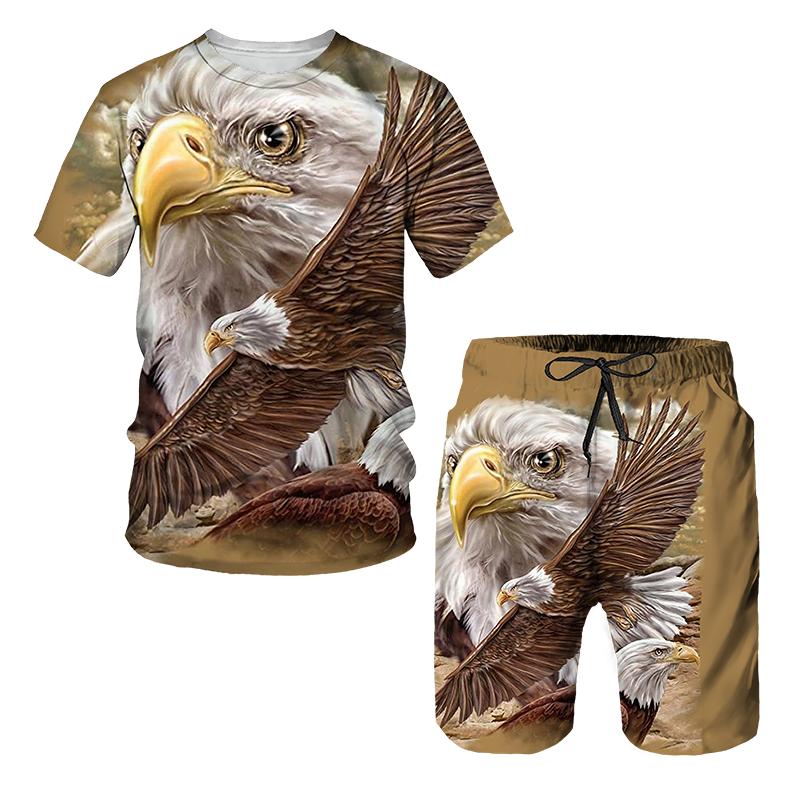 

Летняя мужская футболка + пляжные штаны Eagle США Flag 3D Print Плавки Leisure Fashion Короткий рукав Полный комплект одежды