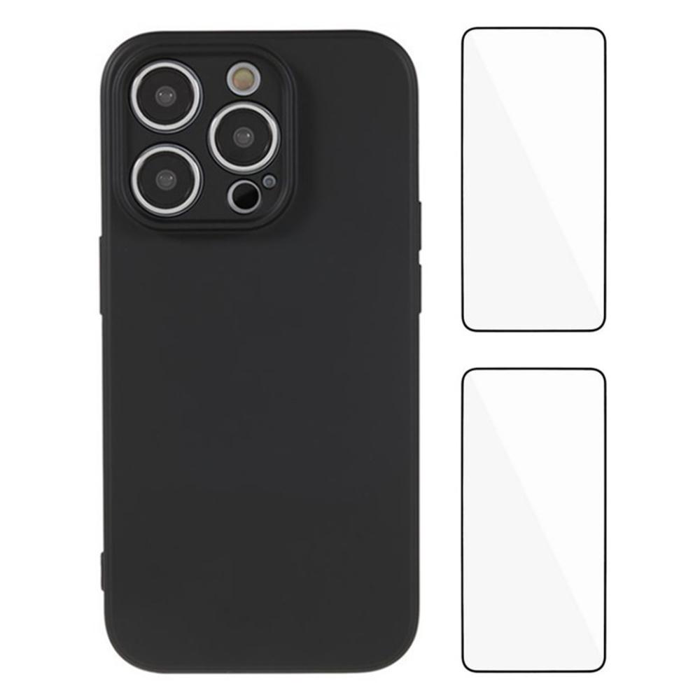 

WANLONFENG RB3 Series For iPhone 14 Pro Case with 2Pcs Screen Film,Precise Lens Hole Soft TPU Phone Back Cover Black