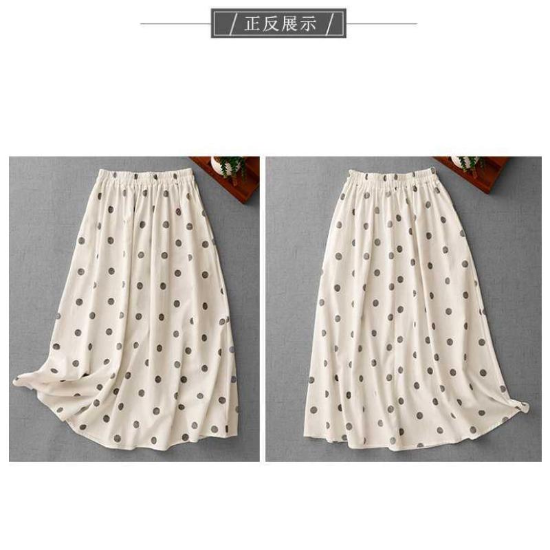 2025 Summer Black and White Polka Dot Tight Waist Casual Versatile Literary Vintage Half-body Skirt
