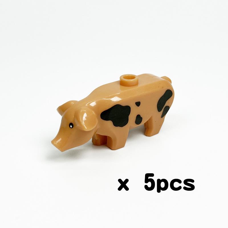 MOC Bauernhoftiere Bausteine Süße Haustiere Schweine Huhn Tiger Panda Hai Stadt Zubehör DIY Teile Steine Spielzeug Lernbausteine