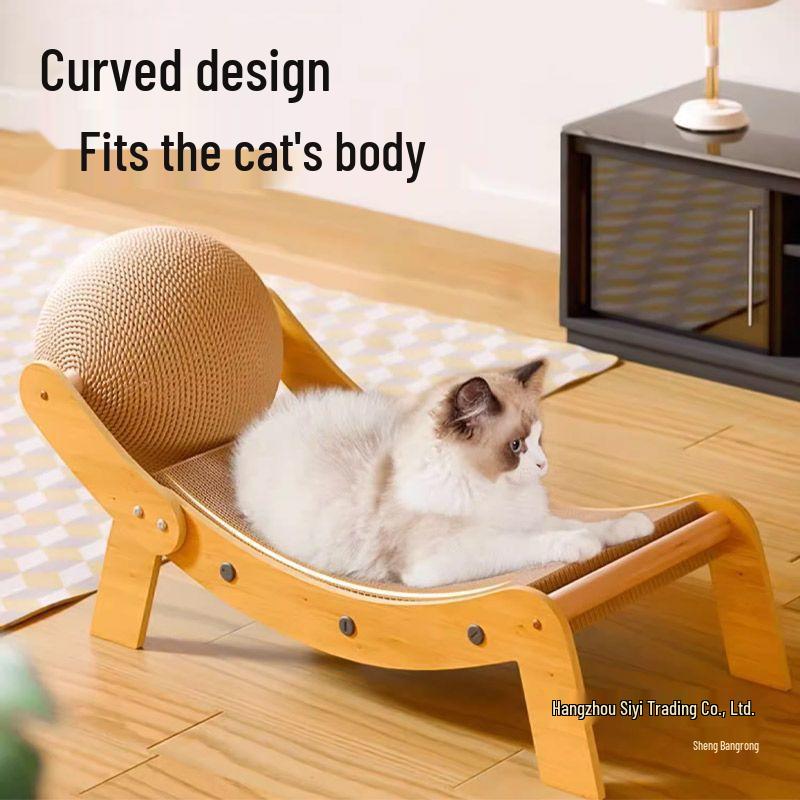 Sisal-Katzenbett & Kratzbaum-Kombination - Kratzfester Wellpappe-Liegesessel für Kätzchen