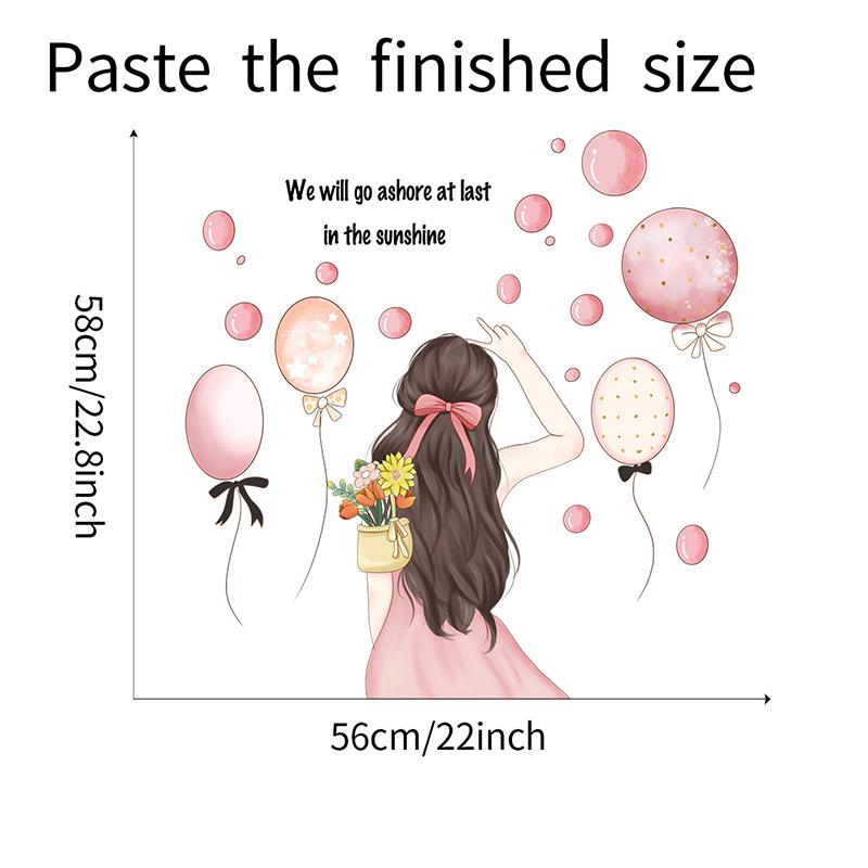

Romantic Cute Girl Silhouette Balloon Wall Stickers, Self-Adhesive Wall Decals for Bedroom Decor, Girls Room Wall Art 40x60cm рожевий