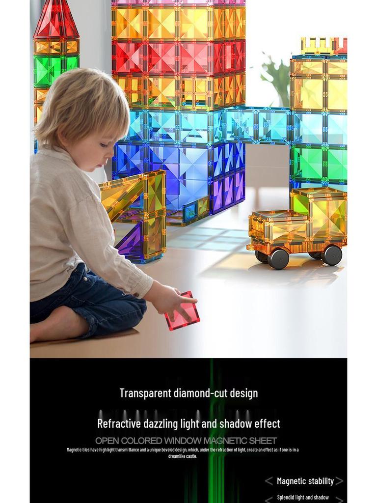 Stained Glass Magnetic Building Blocks Set - 100-Piece Educational Toy for Kids