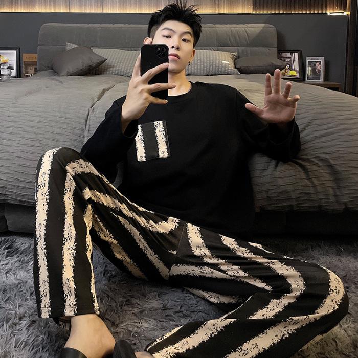 Set de pijamale bărbătesc cu mânecă lungă din bumbac - Primăvară/Toamnă, Mărime mare, Costum casual